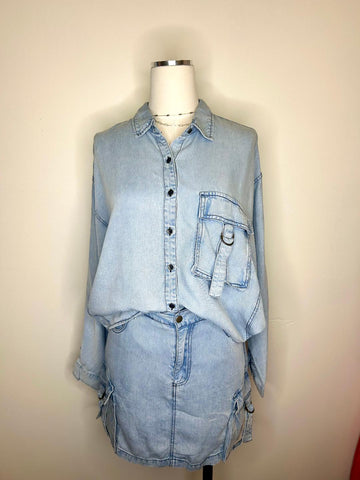Washed Denim Button Up Top